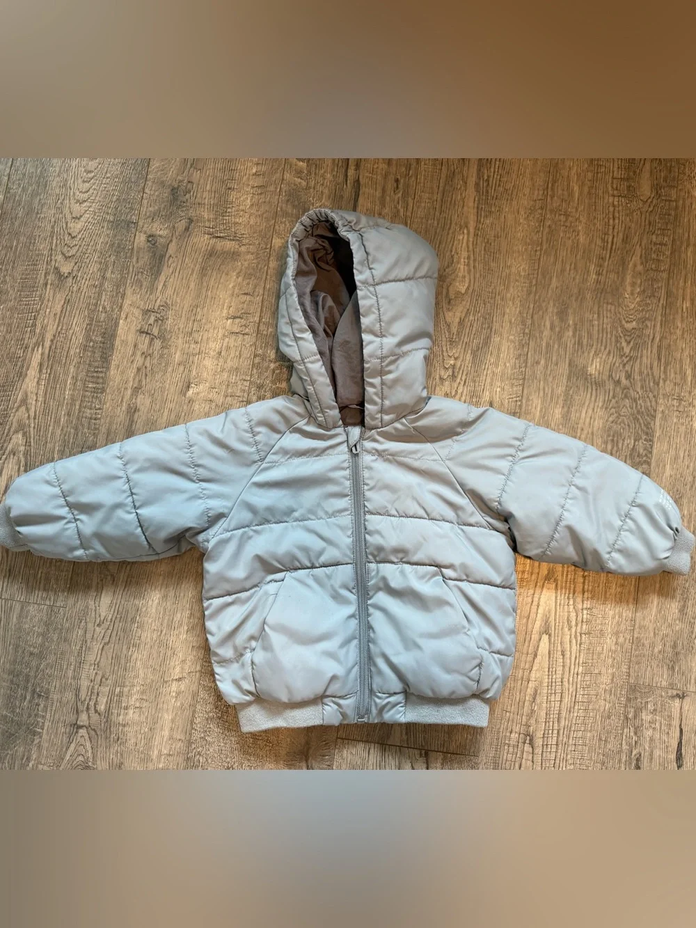 Zara Kids Hooded Puffer Jacket - Light Gray